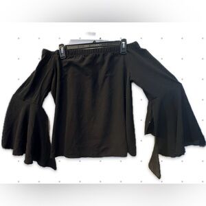 Adam Levine Black Off-the-Shoulder Bell Sleeve Blouse